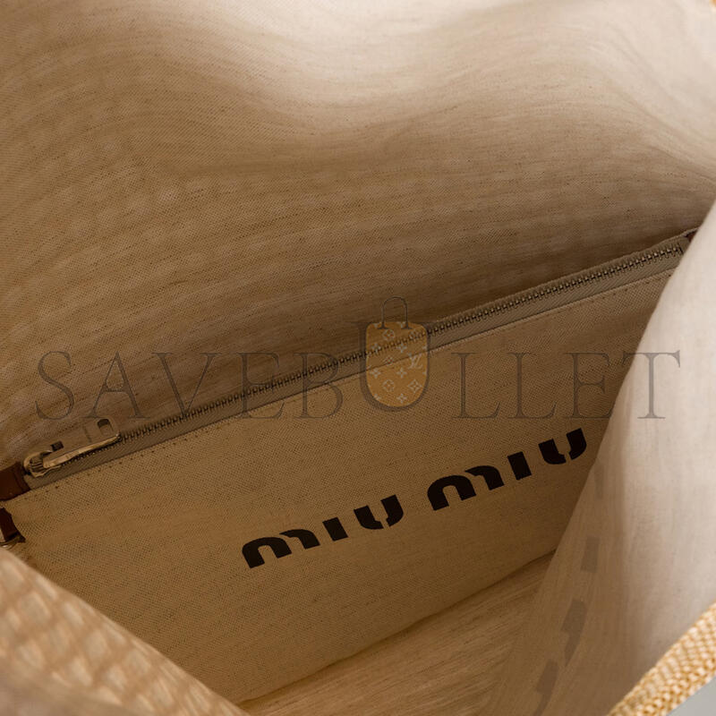 MIU MIU IVY RAFFIA-EFFECT AND LINEN BAG 5BG231 (40*35cm)